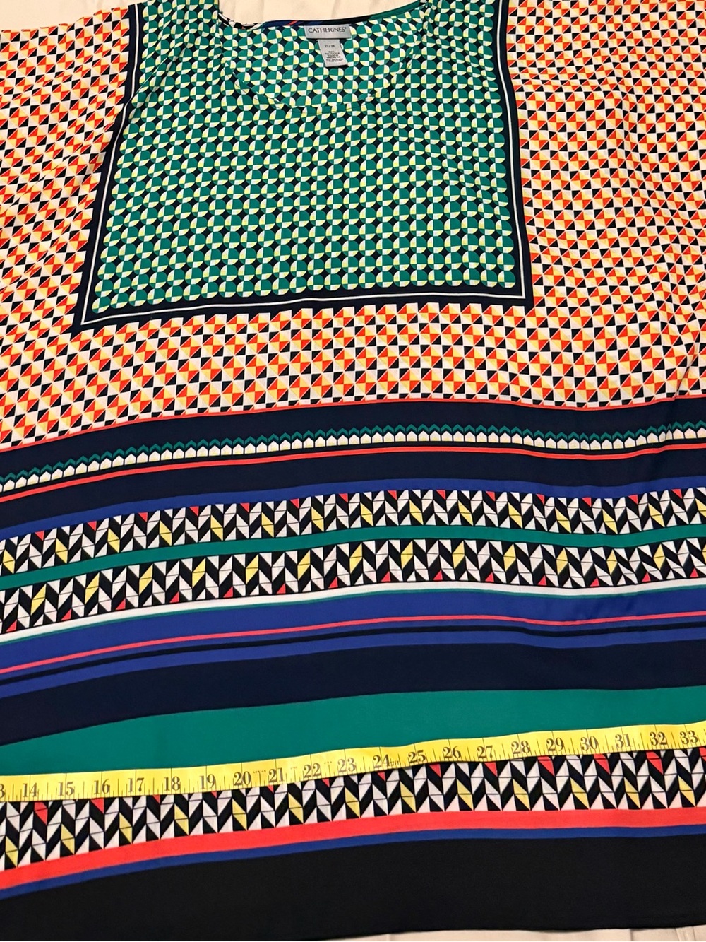 Catherines Multi-Patterned Geometric pancho Tunic with Green Center